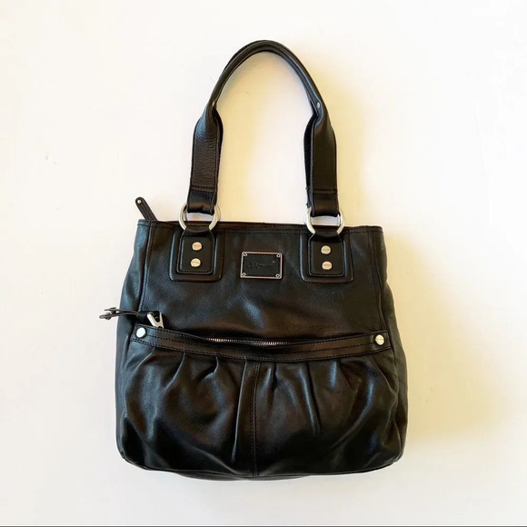 B Makowsky Smooth Glove Leather Satchel Shoulder Bag Signature Black Zip Top - Picture 13 of 13